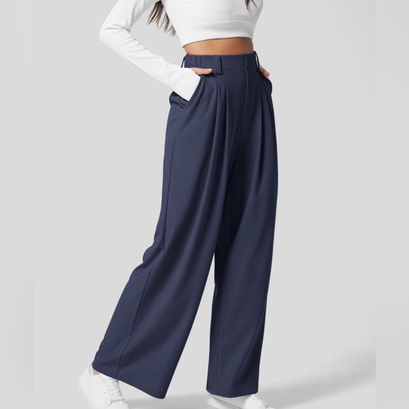 NEW Halara Flex High Waisted Plicated Side Pocket Wide Leg Waffle Trousers - Picture 2 of 12